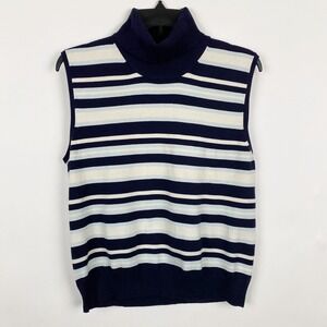 Field Manor Striped Silk Blend Turtleneck Sweater Vest Womens Large New